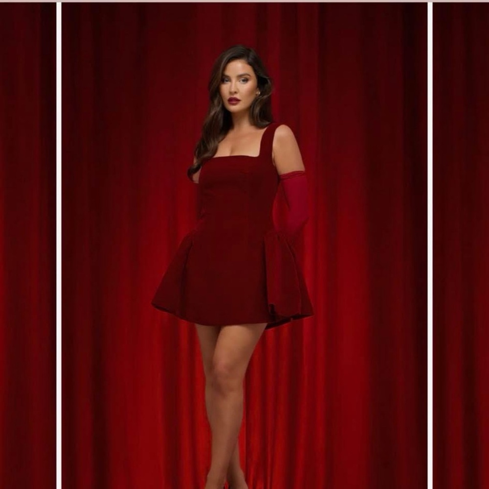 Elegant Red Mini Dress wore once gloves included